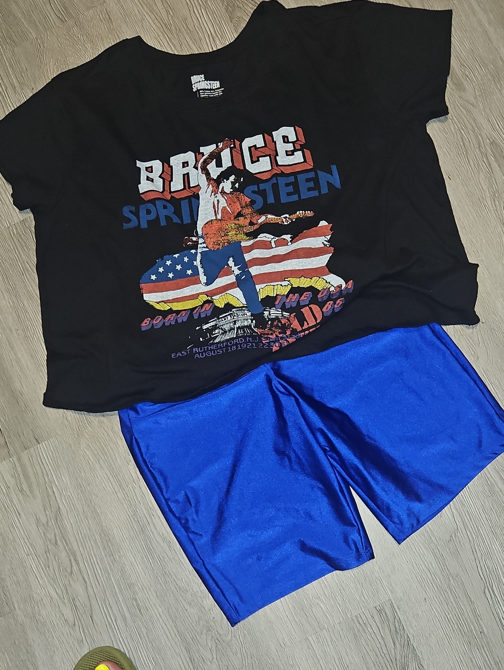 torrid Black Bruce Springsteen Graphic Crop Top And Blue Bike Shorts